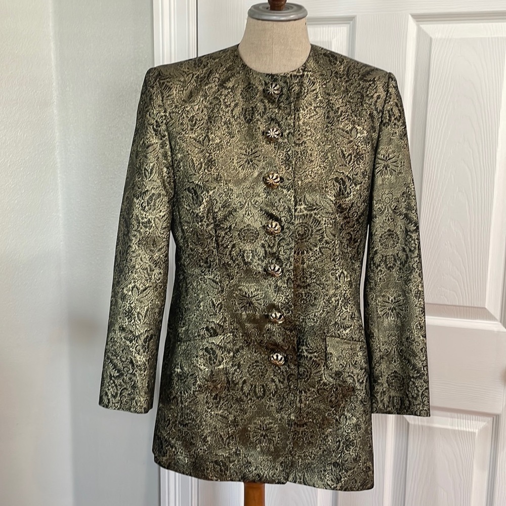 Vintage Evan Picone blazer metallic gold oversized formal jacket womens size 12P